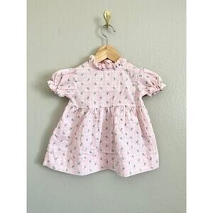 Vintage 70s Baby Girl Floral Pink Party Play Ruffle Cotton Blend Dress Size 2